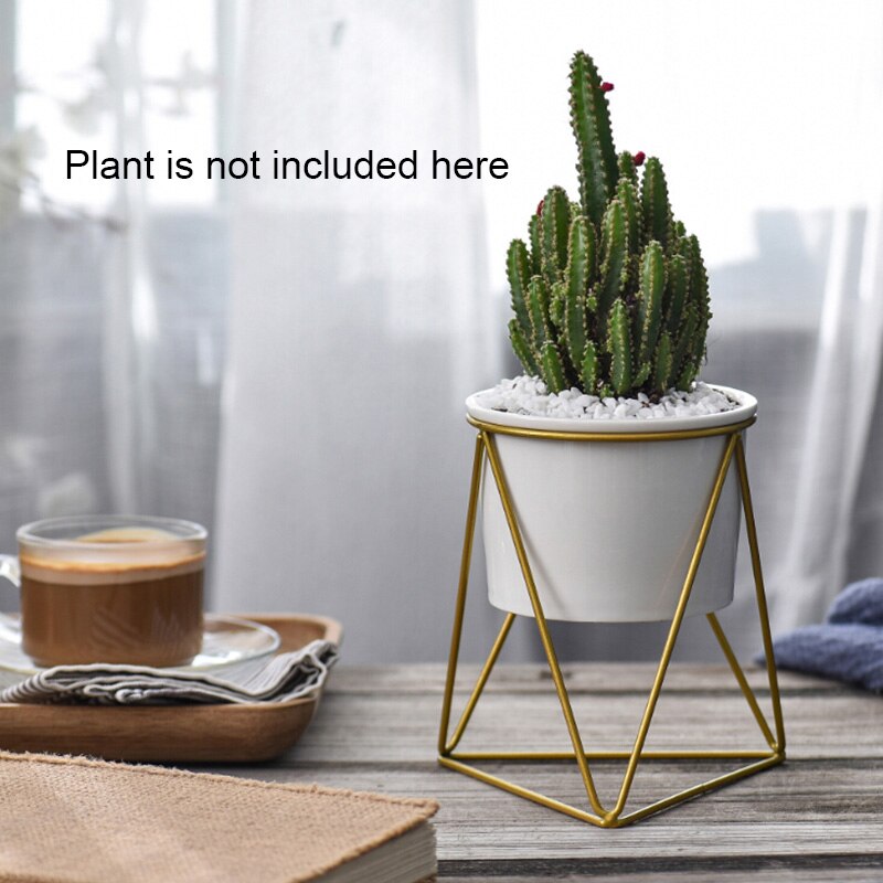 Cactus Tray Planter Pots Ceramic Geometric Flower Bowl Garden Planter Succulent Planter Iron Stand: Light Grey