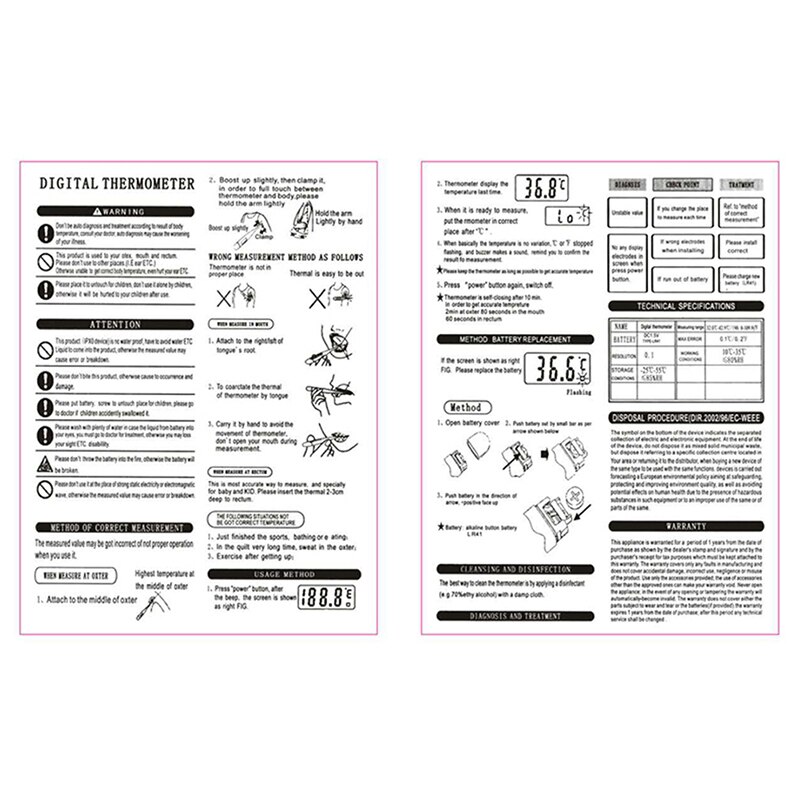 1pc Digital Thermometer Free LCD Show Reading Body Fever Thermometer for Children
