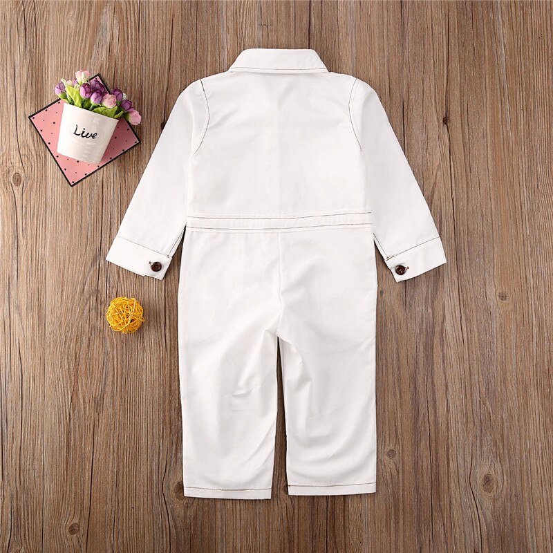 1-6 anni di Ragazze Del Bambino Tute e Salopette Del Capretto Manica Lunga Pulsante Body e Pagliaccetti Della Tuta Della Tuta Per Le Ragazze Tute e Salopette Bianco Vestiti Delle Ragazze vestito