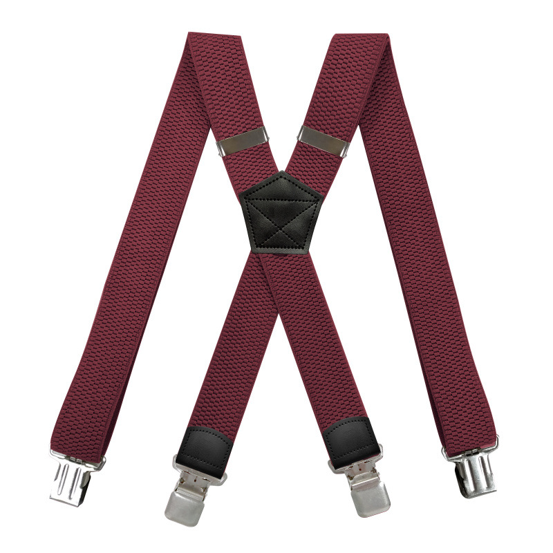 Heren Zware Grote En Lange Bretels 3.8Cm Breed X Terug Met 4 Sterke Clips Verstelbare Elastische Werk Broek bretels-Zwart Bruin: Bourgondië