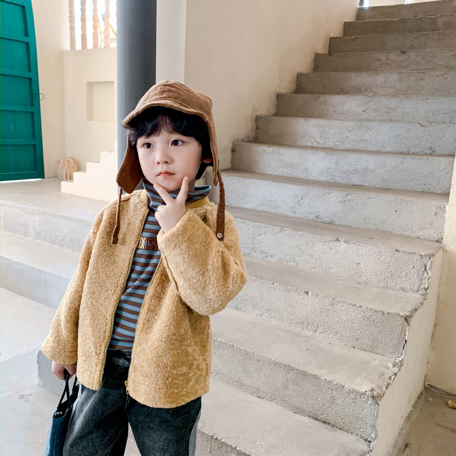 Chaquetas de lana bordadas con dibujos animados para niños, abrigos informales con cuello levantado y cremallera, Otoño Invierno: 5