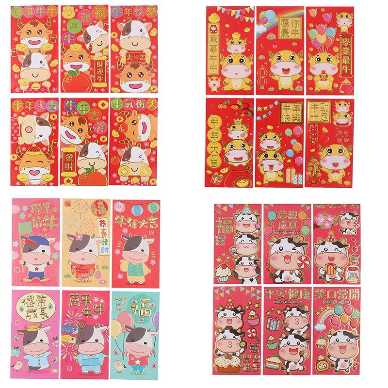 6 Stuks Chinese Ox Jaar Lente Festival Creatieve Rode Envelop Trouwen Rode Envelop