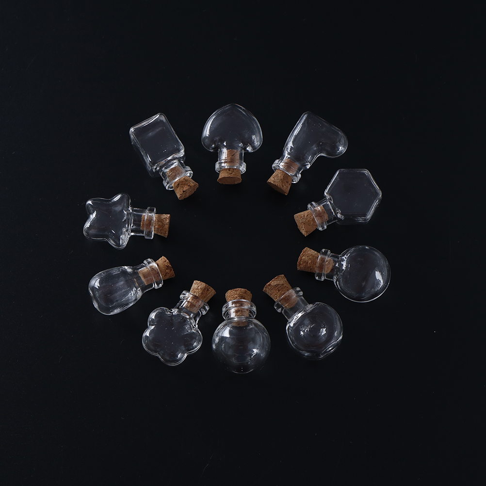 10 formen Mini Glas Flaschen Schlüssel Kette Anhänger Kleine wünschen Flaschen Mit Kork Phiole Kunst Gläser Für Armbänder 2,4 cm