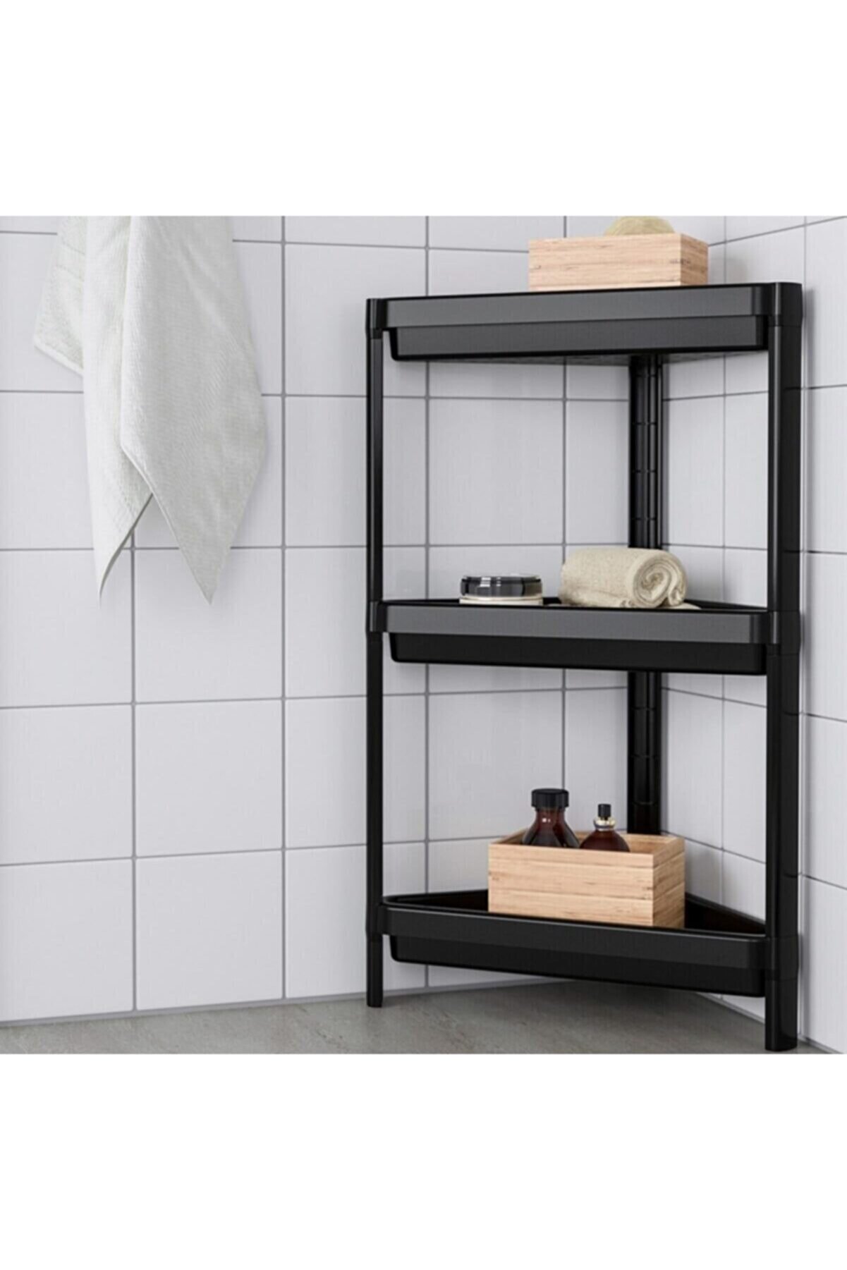 3 tiers Square Bathroom Rack Black Multi-Purpose Black Rack Unit Generation organizer bathroom shelf multi-purpose layer cabinet düzenceyici: 3 layer corner shelf Black