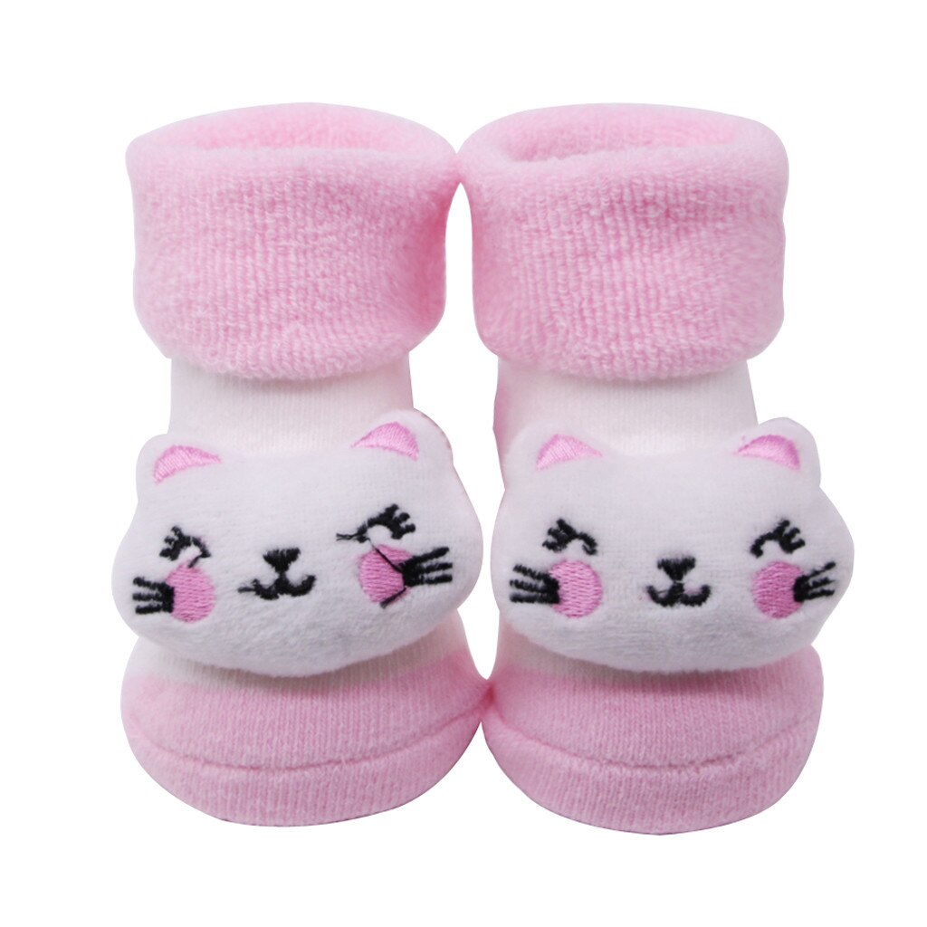 Anti-slip Socks Cartoon Bell Socks Baby Kids Winter Warm Color Sock Baby Infant 3d Cartoon Socks Newborn Cotton Boys Girls: Pink / S