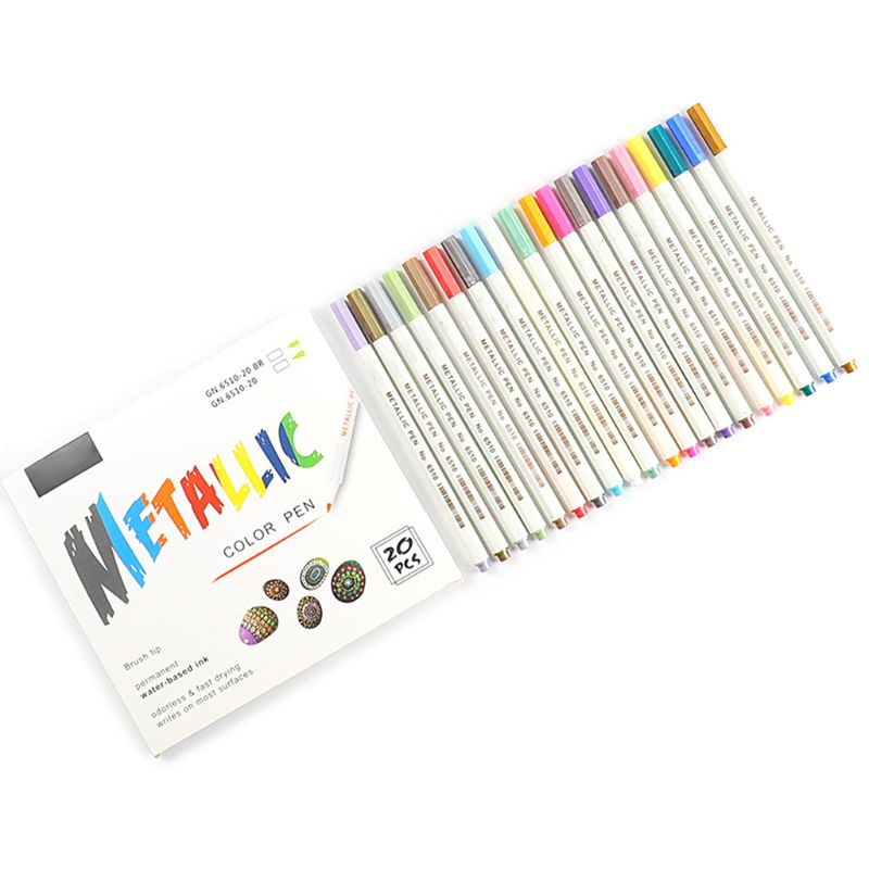 10/12/15/20/30 Colors Metallic Micron Pen Detailed Metal Paint Maker DIY Album Paper Drawing School Art Supplies