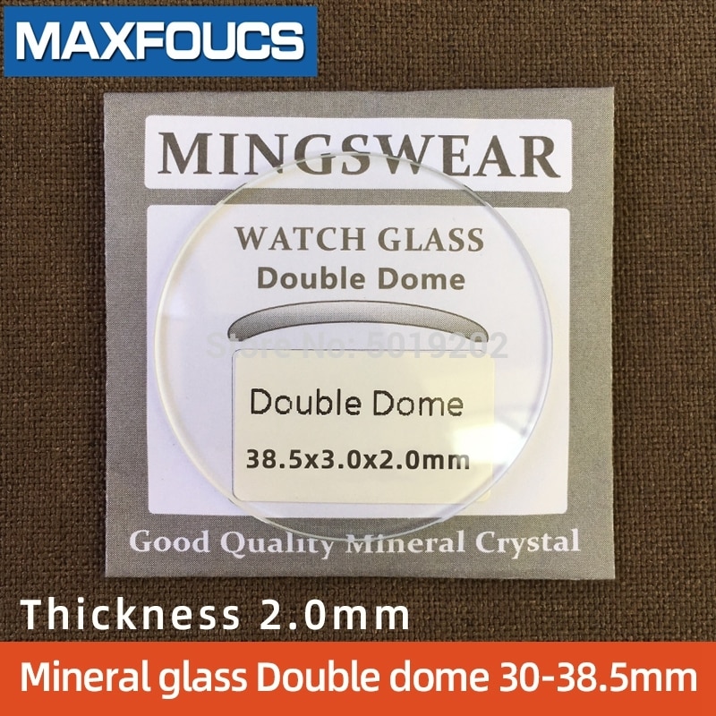 Bordglass rundt glatt mineralglass dobbel kuppel tykkelse 2.0 mm,  diameter  of 30 mm ~ 38.5mm, 1 stk