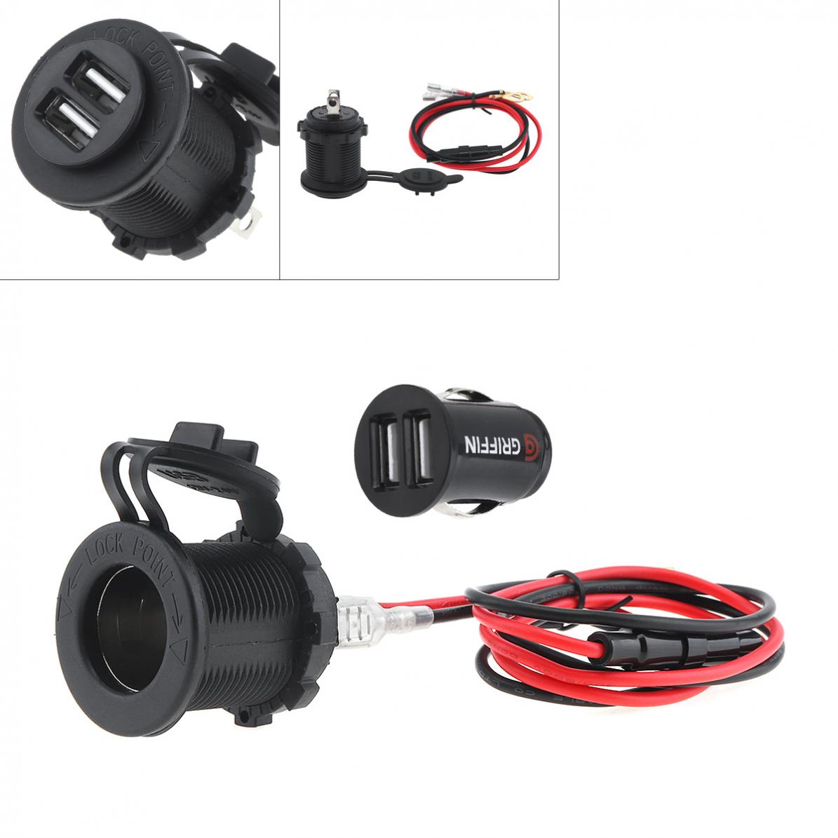 Motorfietsladers zwart 12v waterdichte sigarettenaansteker gps-aansluiting dubbele usb autolader mobiele telefoonlader voor in de auto