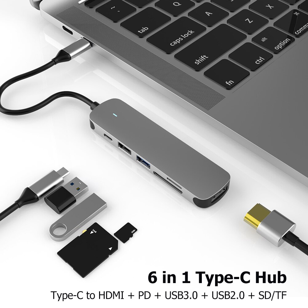 Usb Type C Dock Station Hdmi Voor Laptop 6 In 1 Usb Type C Hub Adapter Met 4K Hdmi usb 3.0 2.0 Pd Opladen Kaartlezer