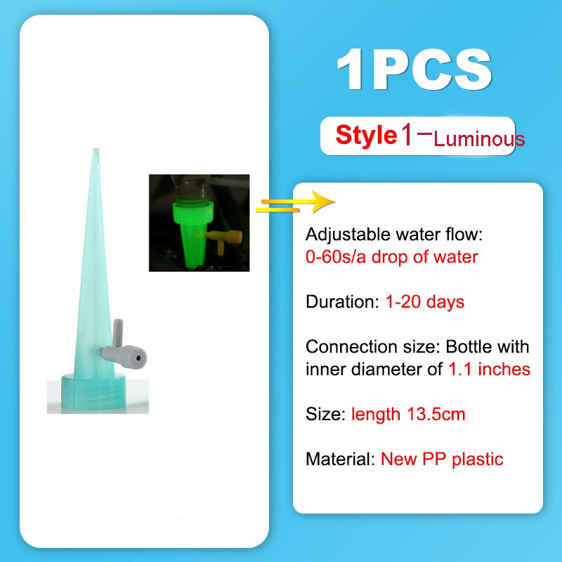 Gulvstøvle 1 stk drypvanding automatisk vanding dyser til plastflasker vand enhed konstant tryk justerbar haveplante: Lysende om natten