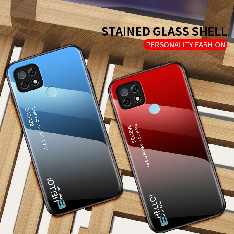 Luxe Gradiënt Gehard Glas Telefoon Case Voor Realme C21 Back Cover Hard Armor Bumper Voor Oppo Realme C21 C 21 6.5 ''RealmeC21