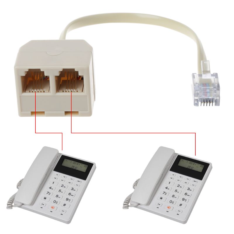 Divisor puerto RJ11 a doble conector RJ11, adaptador enchufe RJ11 a 2 cable telefónico Cat3 6P4C, conector 1