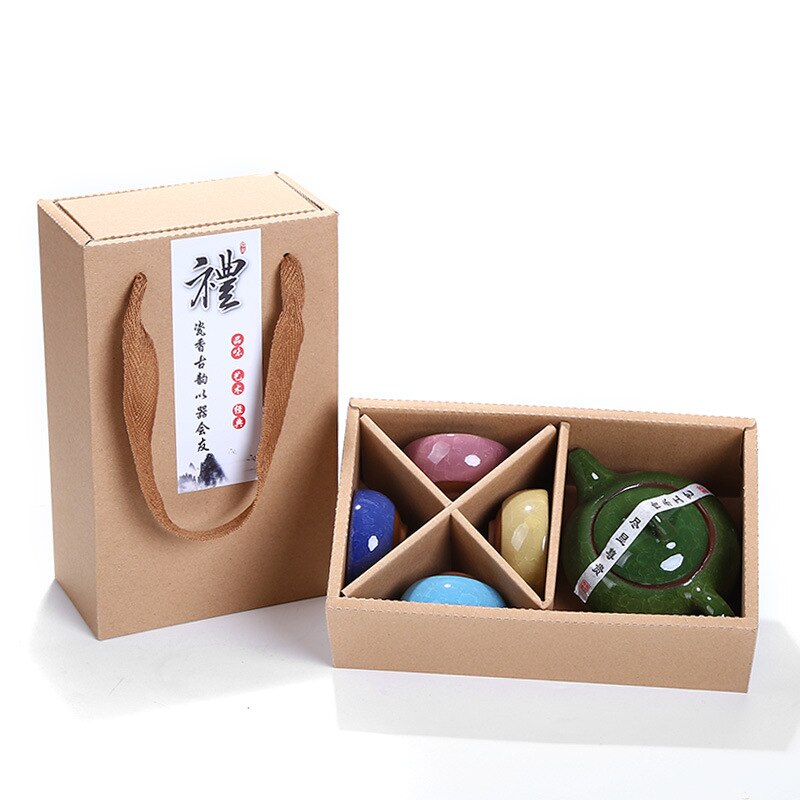 Exquisite carton packaging Tea Set 1pot 4cups,Ceramic Crack glaze Tea Sets,TeaCup,ChineseTravel Teapot, Drinkware Coffee&Tea Set