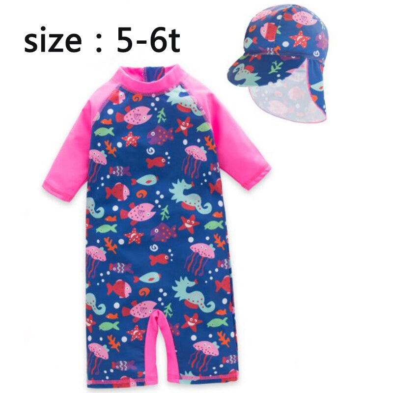 Cartoon dinosaurus afdrukken meisjes badpak korte mouw kids bikini een stukken jumpsuit peuter baby badpak 3-7Yrs: 5t to 6t