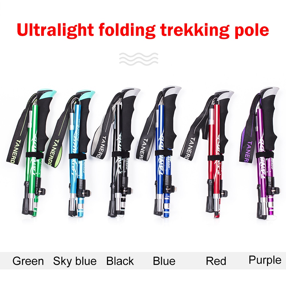 Loozykit udendørs foldbare vandrestave stavgang stav vandring antishock justerbar aluminiumslegering alpenstock