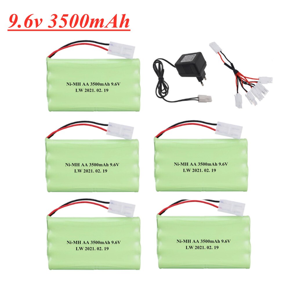 9.6V 3500Mah Ni-Mh Batterij Voor Rc Speelgoed Auto Tanks Treinen Robot Boot Gun Gereedschap 9.6V 3000Mah mimh Batterij Oplader 5in1 Kabel Set