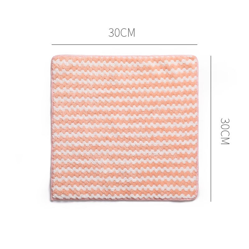 Household Super Absorbent Microfiber Towel Toad Kitchen Cleaning Towel Thicken Wave Stripes Coral Fleece: pink big