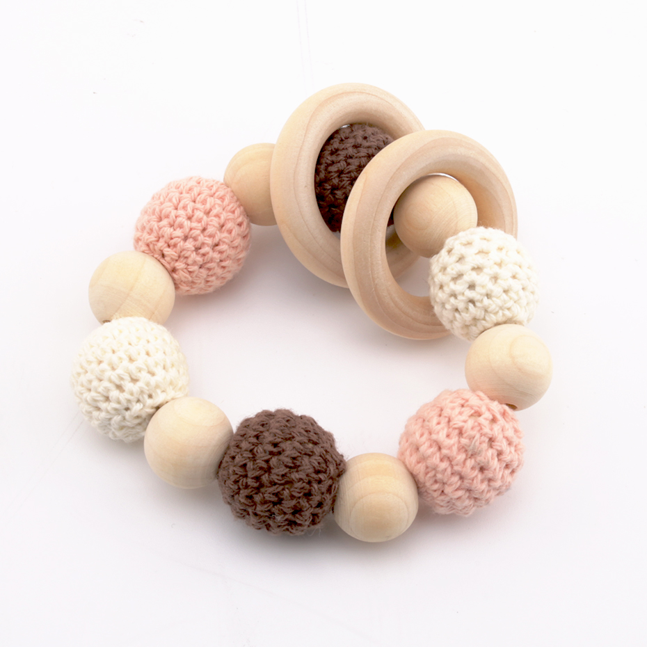 1pc Baby Rassel Holz Runde Perlen Häkeln Perlen Baby Armbänder Holz Zahnen Spielzeug DIY Handwerk Zubehör Kauen Spielzeug