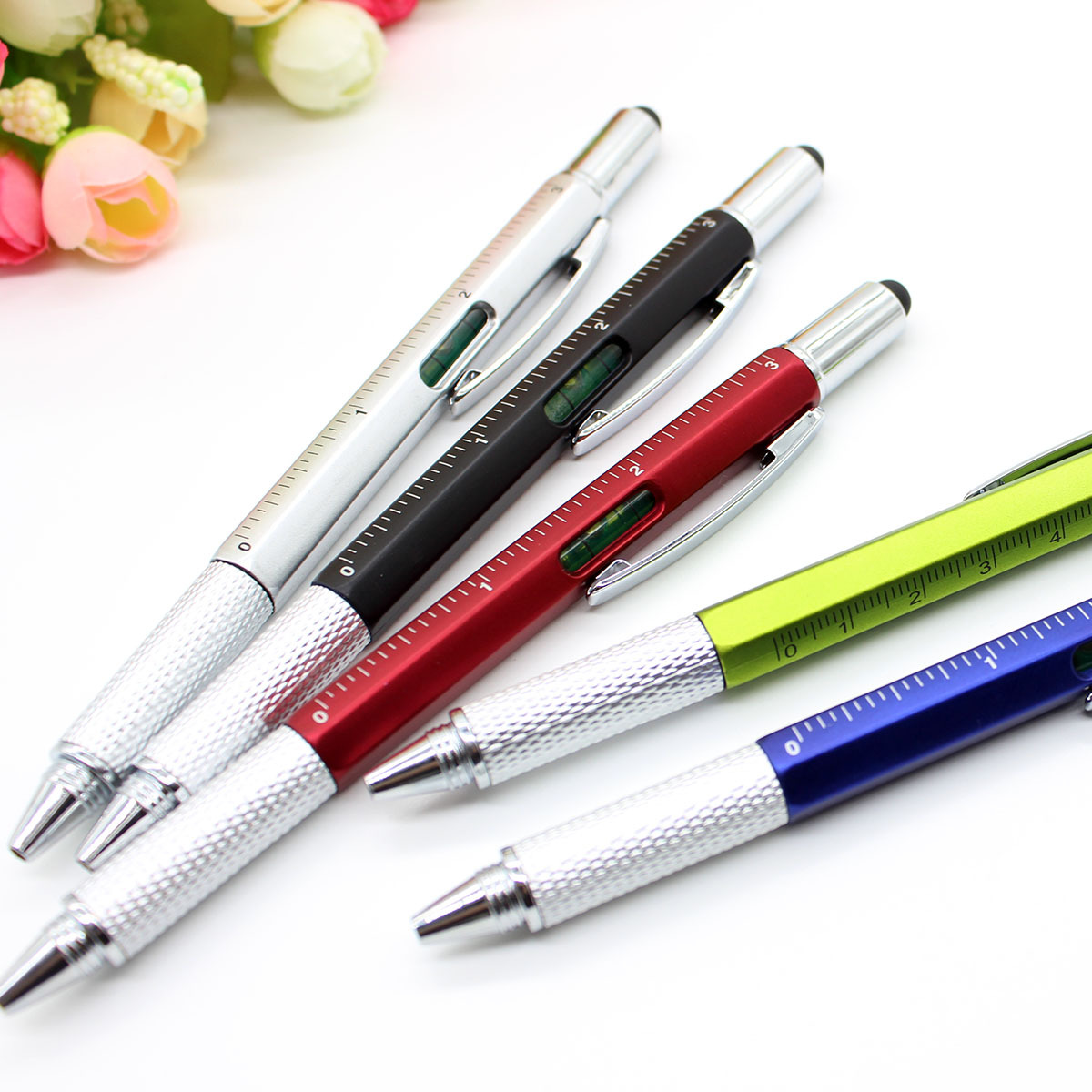 5/10 Stück 7in1 Multifunktionaler Kugelschreiber Handwerkzeug Messtechnik, Lineal, Schraubendreher, Touchscreen-Stift, Wasserwaage