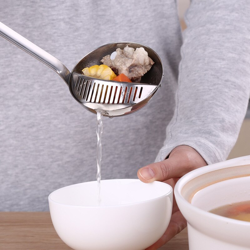Cuchara de cocina de acero inoxidable para sopa, olla casera, cucharón de con filtro hueco
