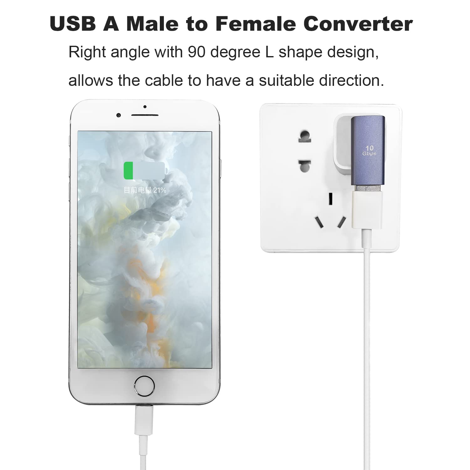 Nnbili adaptador usb 3.1 de 90 graus, 1-2 pacotes, ângulo esquerdo, usb um macho para fêmea, extensor de conversor para pc, laptop, carregador usba e muito mais