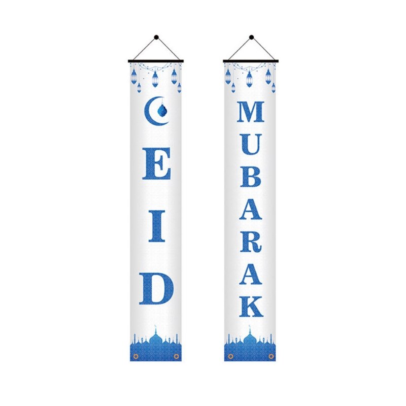 2Pcs Eid Mubarak Porch Banner Ramadan Kareem Front Door Flag Hanging Sign Decor H051: 05
