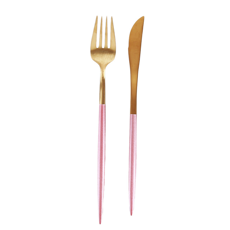 Pink håndtag rustfrit stål bestik sæt rustfrit stål bestik sæt belagt servise middagssæt gaffelkniv: 2 stk