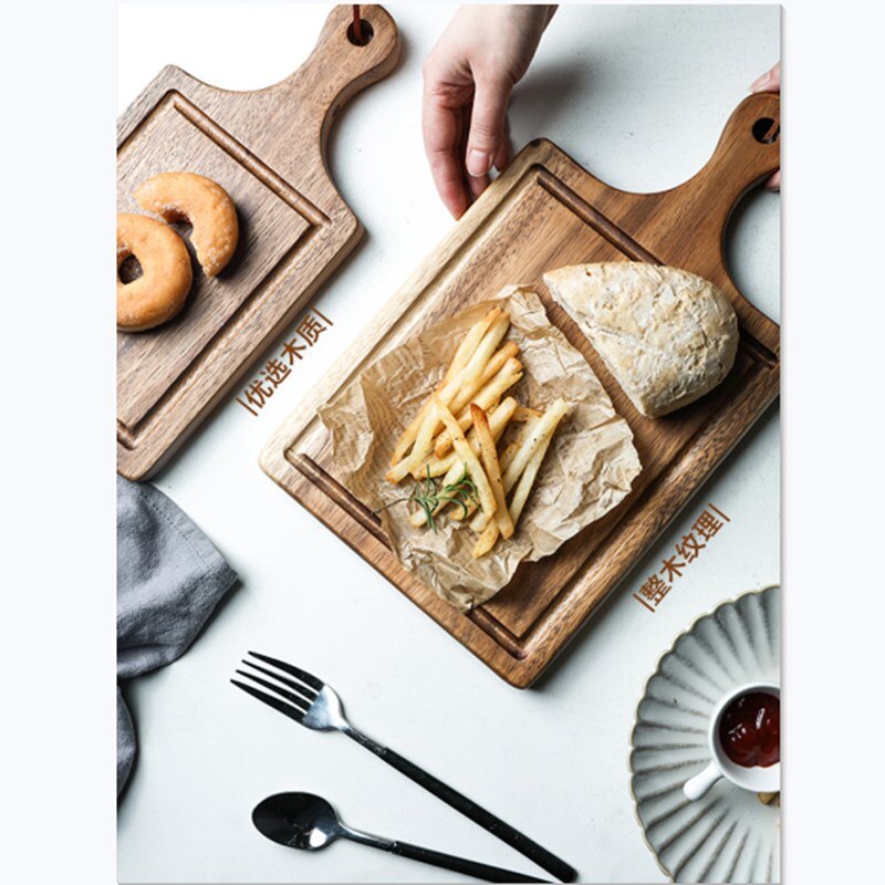 Natural Acacia Wood Cutting Board With Handles Rectangula Cutting Vegetable Board Pizza Bread Board Sushi Board Rolling Panel