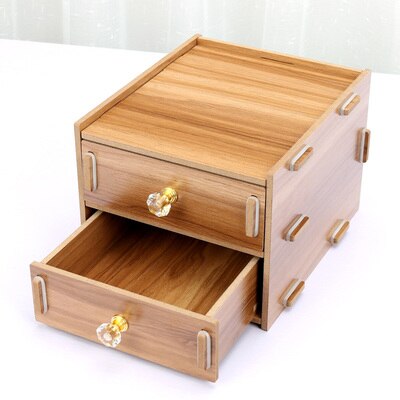 Wood Stationery Holders With Drawer Storage Box Desktop Stationery Office And School Supplies Multifuction Desk Organizer: Walnut color