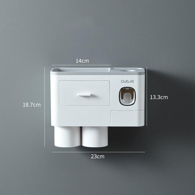 Tandbørsteholder automatisk tandpasta dispenser med kop vægbeslag toiletartikler opbevaringsstativ badeværelse tilbehørssæt: 2 kopper grå