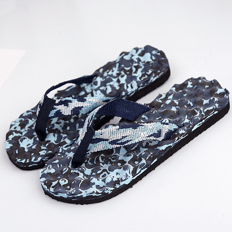 Marknadsföring sommar herr tofflor eva camouflage herr flip flops badrum halkfria skor utomhus strand tofflor storlek 40-45: Blå / 42