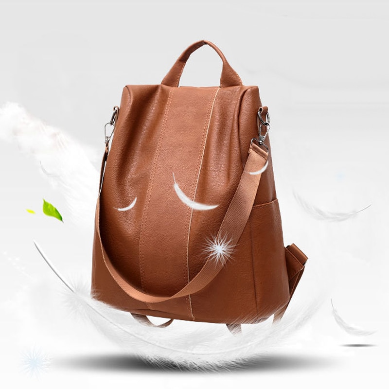 Mochila antirrobo impermeable para mujer, bolso de hombro grande de cuero PU, YS-BUY