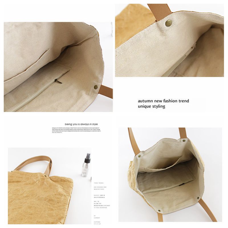 Bolso de hombro informal de papel DuPont para mujer, gran capacidad, de papel Kraft, Vintage, de lona, grandes compras