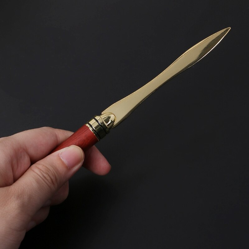 Stainless Steel Letter Opener Wooden Handle Envelopes Cutting Knife Divided File