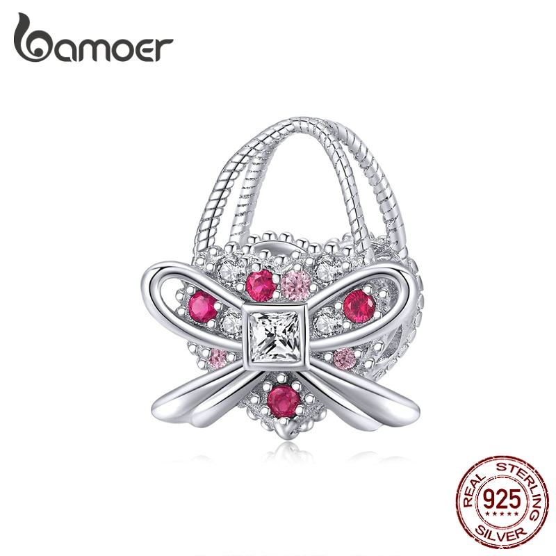 Bamoer Cuore Puro Bianco di Fascino Dello Smalto misura Originale Bracciale In Argento Sterling 925 FAI DA TE Monili Che Fanno Del Braccialetto Accessori BSC179