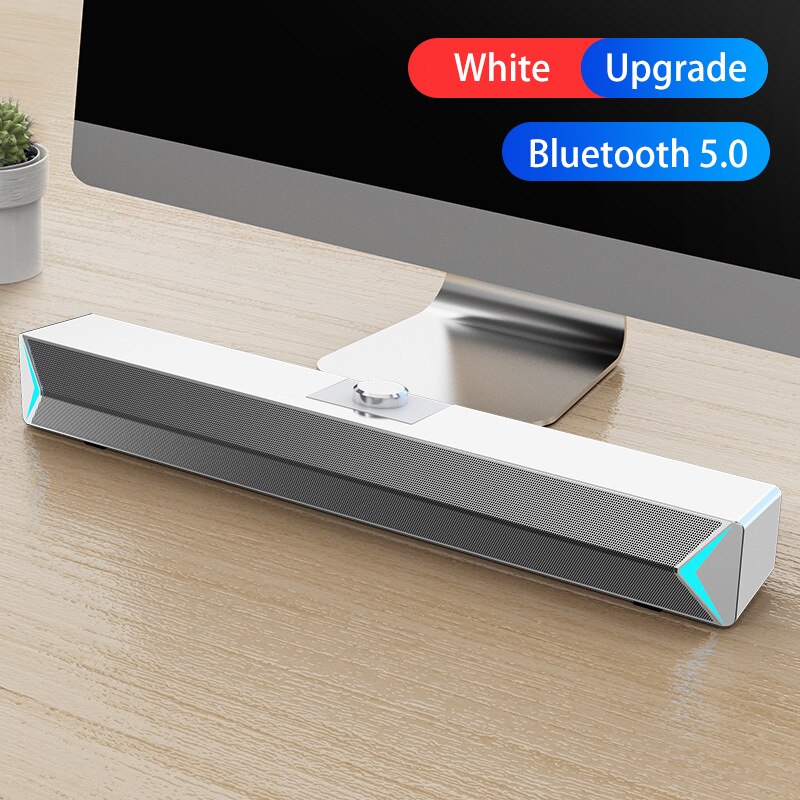 TV Sound Bar AUX USB Wired and Wireless Bluetooth Home Theater FM Radio Surround SoundBar for PC TV Speaker for Computer Phones: White Upgrade