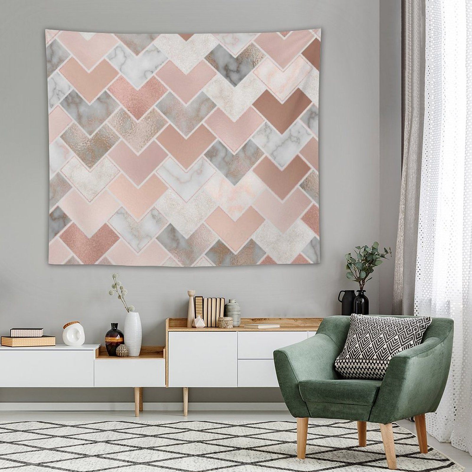 Rose Gold Marble Geometric Tapestry Wall Hanging Decor Polyester Table Cover Yoga Beach Towel Rose Gold Marble Geometric Abstrac
