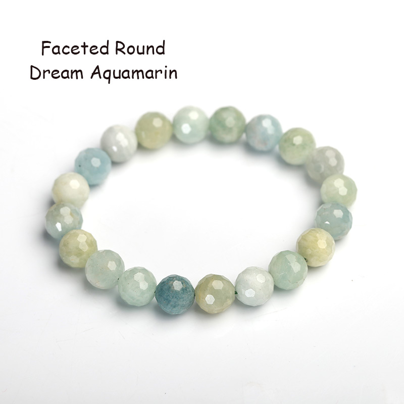 JD-pulsera de Aguamarina de sueño Natural, brazalete de cristal de un solo círculo, joyería de cuentas de 6/8/10mm, pulsera de Yoga de cristal informal romántica: Faceted Round / 9-10mm