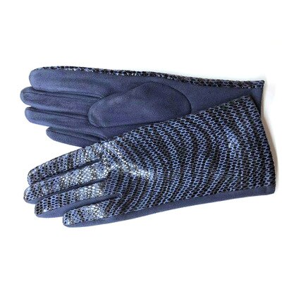 Gants à écran tactile pour femmes | Hiver, motif de serpent en Faux cuir d'animal, gant de conduite, daim velours épais, gant léopard H87: H85 Dark Blue