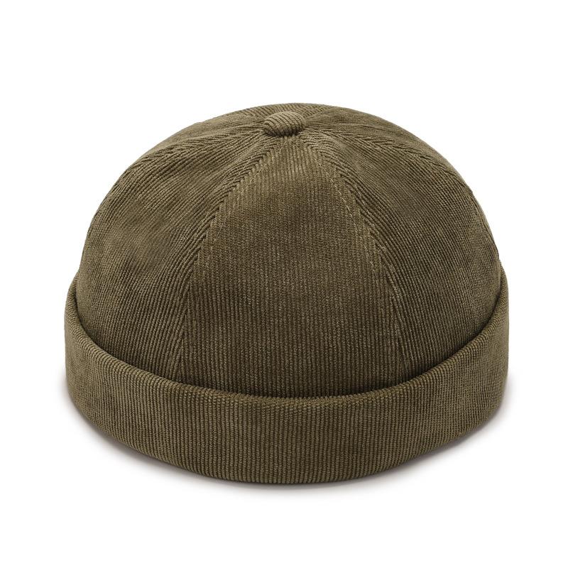 Mode Hip Hop Hoeden Brimless Skullies Caps Voor Mannen Beanie Hoed Vintage Mannen Caps Corduroy Effen Kleur Straat Verhuurder hoed: Army Green