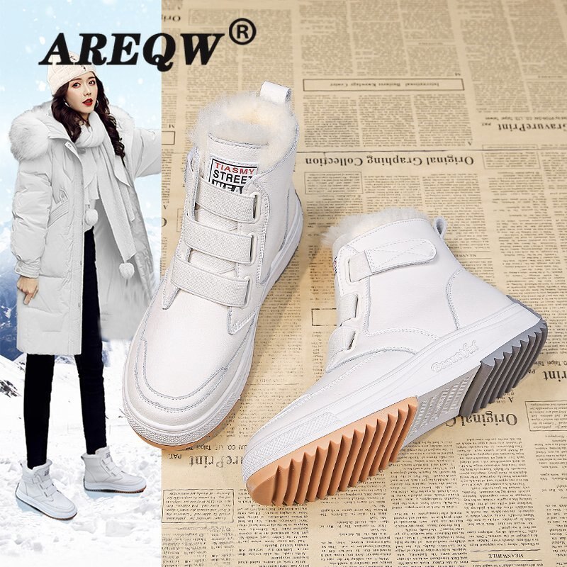 Winter Women Ankle Boots Heels High Top Wedge Boots Warm Platform Leather Sneakers Lace Up Boots for Woman