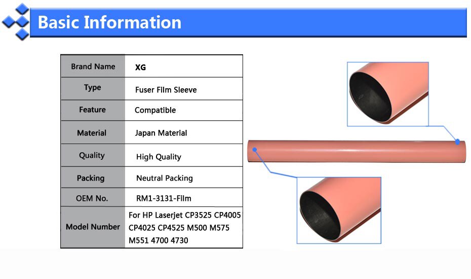 1X Japan Lange Lebensdauer Kompatibel Fuser Film Sleeve Ersatz für HP Laserjet CP3525 CP4005 CP4025 CP4525 M500 M575 M551 4700 4730