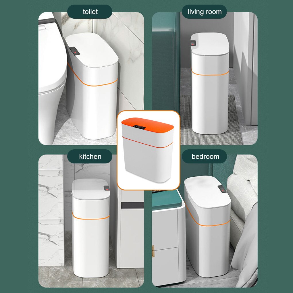 Smart Sensor Trash Can Induction Bathroom Garbage Bin Kitchen Intelligent Waste Container Living Room Gray White