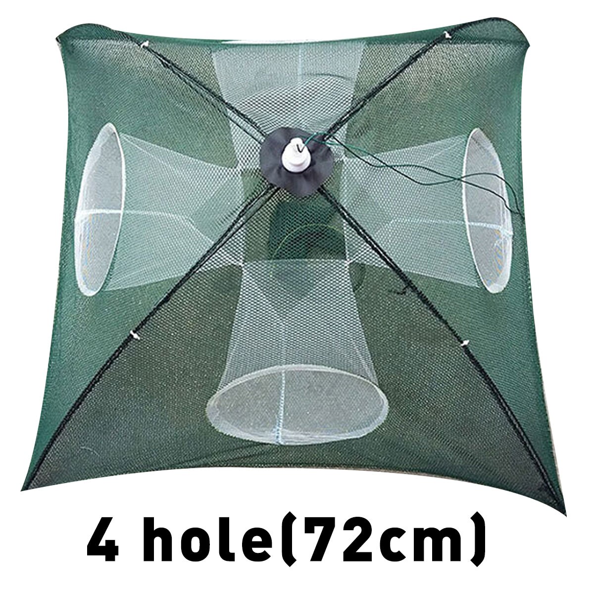 6-Hole Foldable Fishing Net – Shrimp, Fish, Crayfish, Prawn, Crab Trap Cast Cage Net – Green Nylon