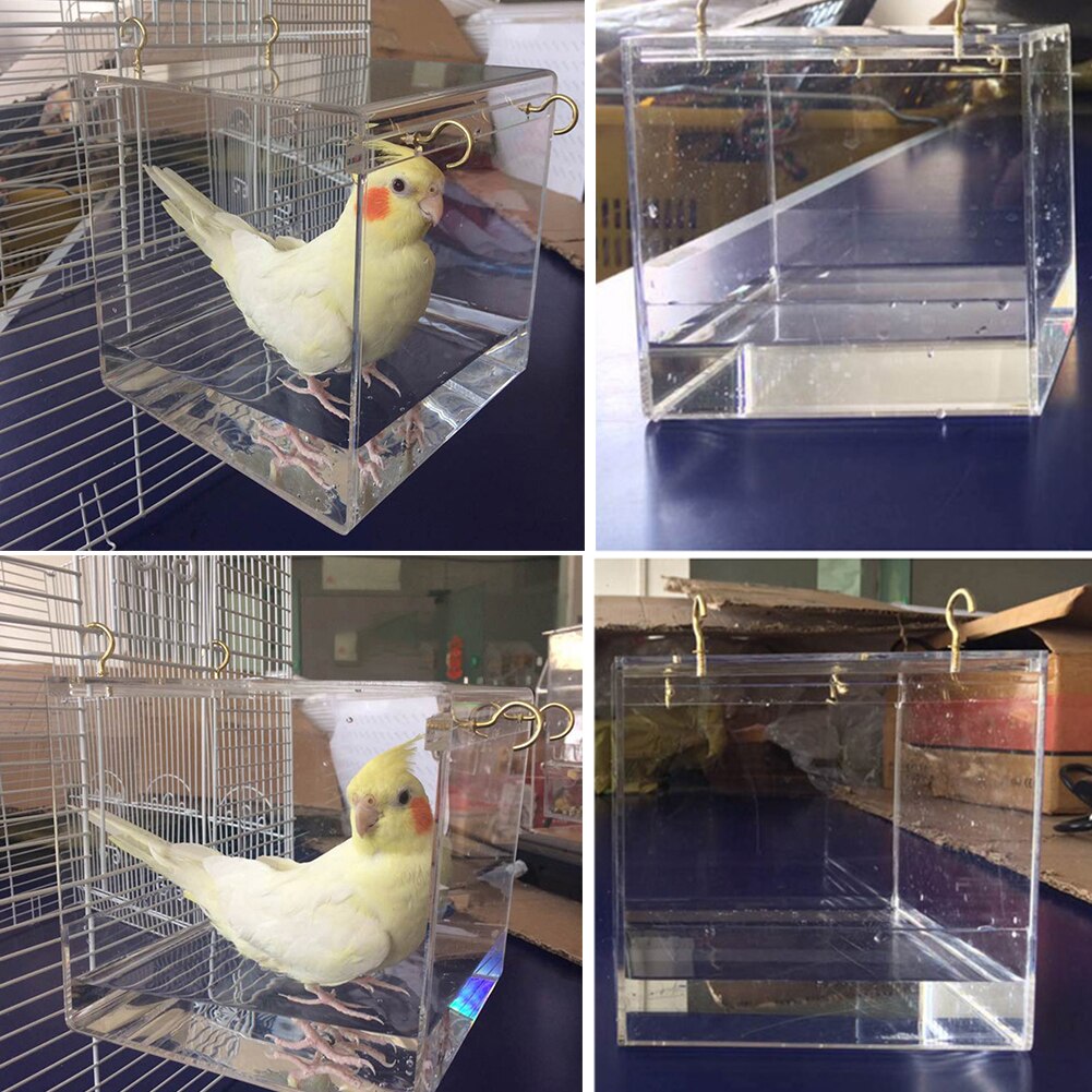 Cage de bain pour oiseaux de luxe, réglable, suspendue, grande, transparente, bain de perroquet pour animaux de compagnie, Cage de poule pratique pour la maison