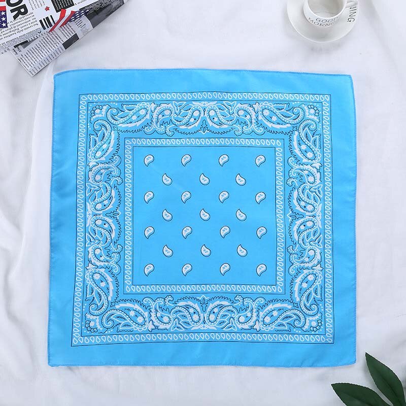 Vintage print bandana til kvinder hårtilbehør hovedtørklæde hovedbeklædning armbånd lomme håndklæde kvinde bandanas pandebånd 55*55cm: Himmelblå