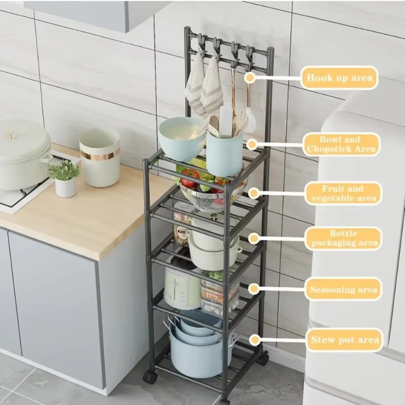 4/5-laags Opbergrek Kachel Organisator Verplaatsbare Plank met Haken Monteren Thuis Badkamer Pantry Keuken Opslag accessoires