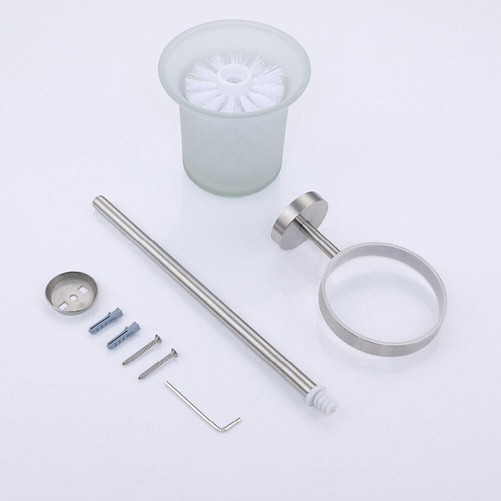 1 Set Toilet Brush and Holder Wall Mounted Glass Holder Stainless Steel Handle for Closestool Restroom Bathroom