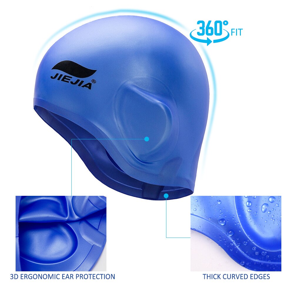 Bonnet de bain Silicone 3D ergonomique Protection d'oreille bonnet de natation avec pince-nez bouchons d'oreille haute Spandex chapeau de plongée pour femmes hommes