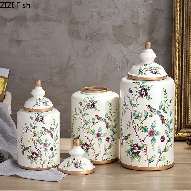 Blomster mønster klassisk keramik vase antik slik krukke te dåse universal porcelæn opbevaring krukker vintage hjem indretning